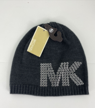 New Michael Kors  Beanie Hat Studded Silver Logo Embellished Gray  H1 - £39.55 GBP