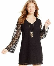 Fishbowl Juniors&#39; Bell Sleeve Shift Sheath Lace Prom Party Dress, Small, Black - £20.15 GBP