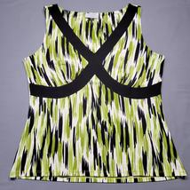 Tahari Women Shirt Size 8 Green Black Stretch Preppy Sleeveless Petite Classic - £9.35 GBP