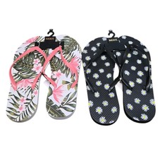 Lot Of 2 Pairs Mixit Flip Flops Womens 11/12 Pink Tropical  Black Daisy ... - $13.85