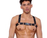LOVE Print Harness Light Up Studded Faux Leather Straps Black Pride Rave... - £28.20 GBP
