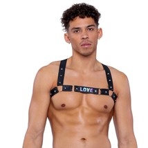 LOVE Print Harness Light Up Studded Faux Leather Straps Black Pride Rave... - £28.83 GBP