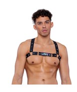 LOVE Print Harness Light Up Studded Faux Leather Straps Black Pride Rave... - £28.30 GBP