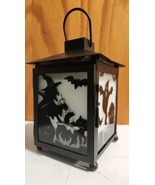 HALLOWEEN SPOOKY Black Metal Lantern Tealight Holder Witch,Bats,Ghost,Tr... - $34.55