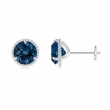 Natural London Blue Topaz Solitaire Stud Earrings in 14K Gold (AAAA, 7MM) - £490.47 GBP