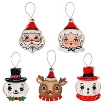 Set/5 Johanna Parker Wood Christmas Ornaments Santa Snowman Vntg Christm... - $59.99