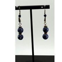 Vintage Asian Blue Ceramic Sterling Silver Dangle Earrings - $45.54