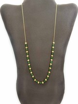 6.5mm Nephrite Jade &amp; Hollow Gold Floating Bead Necklace 14k Gold As Is - £403.32 GBP