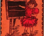 Leather Postcard Comic Girl at Chalkboard Just a Line Or Two 1907 - $13.81