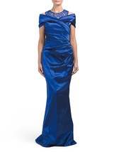 NWT Rickie Freeman for Teri Jon Royal Blue Ruched Off Shoulder Lace Neck Gown 2 - £51.83 GBP