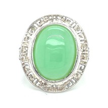 Rhodium-Plated Sterling Silver Ring with Green Stone 6.2g Size 8 - £38.54 GBP