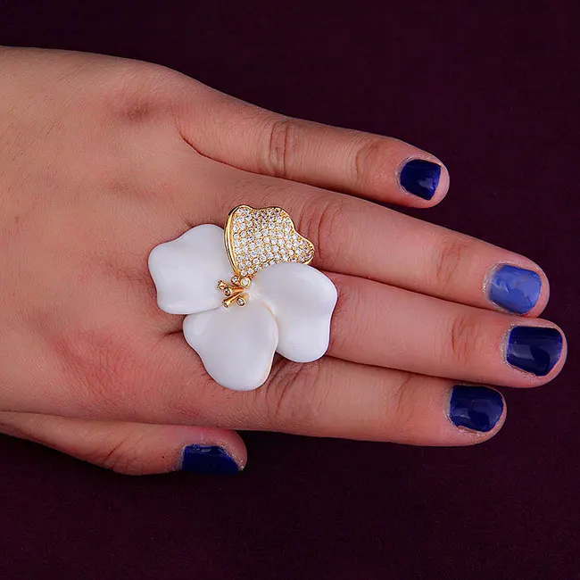 GODKI 45mm 4 Leaf Lucky Flower  Begonia Flowers Engagement Ring For Women Glitte - $57.44