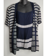 Louis Feraud Top Shirt Set Vintage Navy Blue White Stripes Nautical 12 Knit - $44.99