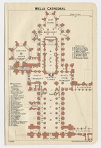 1924 Original Vintage Plan Of Wells Cathedral / England - £13.44 GBP