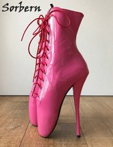 Rose Pink Sexy Boots Women 18Cm High Heel Ballet Stilettos Lace Up Bdsm Runway - £187.44 GBP