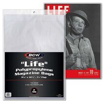 1 pack of 100 BCW 11 ⅛" x 14 ¼" + 1 ¼" Flap Life Magazine Bags - $20.07