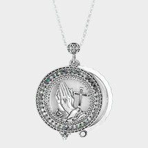 Long Silver Hands Necklace Round Magnifying Glass Pendant Chain Jewelry Trendy - £22.57 GBP