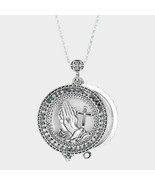 Long Silver Hands Necklace Round Magnifying Glass Pendant Chain Jewelry ... - £22.58 GBP