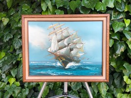 Hewitt Jackson Original Frigate Sailing Ship 1970s Seascape Signed Oil On Canvas - £633.97 GBP