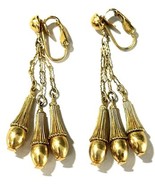 Vintage Gold-Tone Triple Drop Dangle Clip-On Earrings – Mid-Century Modern - $19.95