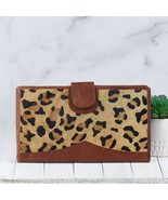 Genuine Leather and Cowhide Travel Wallet Brown Leather Leopard Print Hide - $28.71