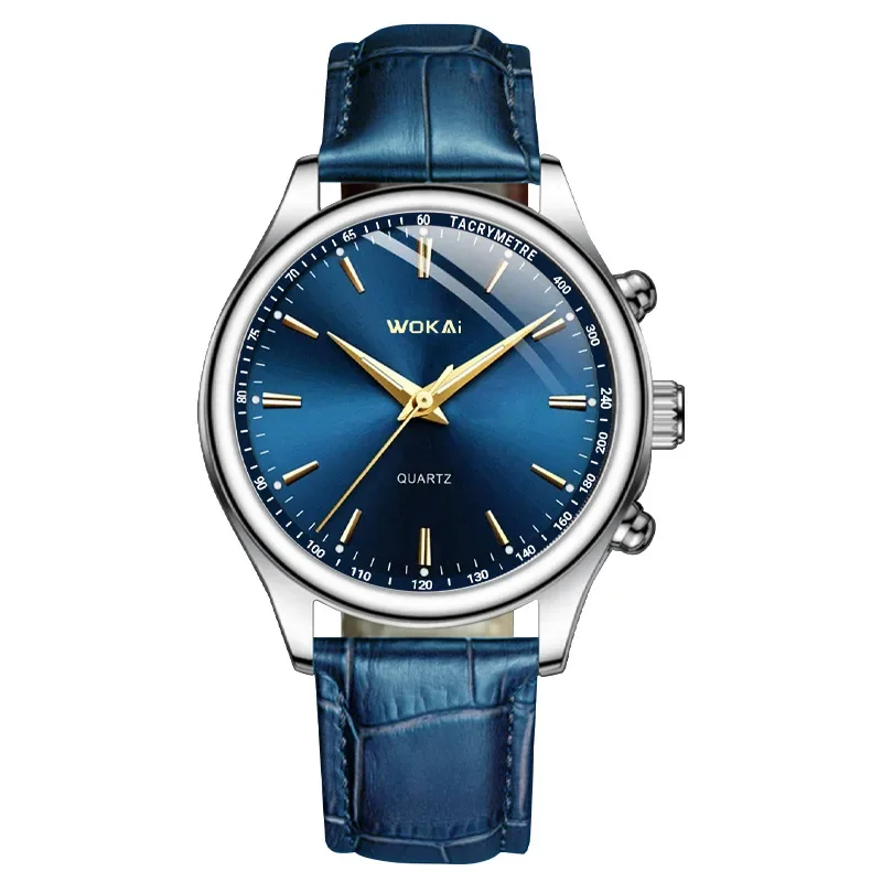 Hot Sale Wokai Watch Men Blue Sport Watches Blue Leather Band Quartz Wri... - £11.86 GBP