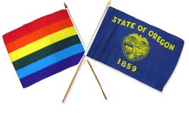 AES 12x18 12&quot;x18&quot; Wholesale Combo Rainbow Gay Pride &amp; State Oregon Stick Flag - £8.83 GBP
