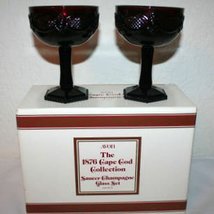 Avon Cape Cod Saucer Champagne Wine Glasses Ruby Red Set of 2 - £20.80 GBP