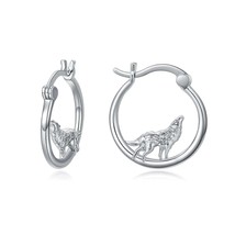 Asymmetric Wolf Hoop Earrings  Elegant Silver Animal Jewelry - £30.77 GBP