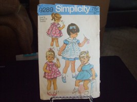 Simplicity 9289 Toddler's Dress, Pinafore & Panties Pattern - Size 1/2 Chest 19 - $10.88