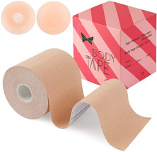 Boob Tape with 2 Pcs Reusable Silicone Nipple Cover Set, Breathable (Beige) - £12.44 GBP