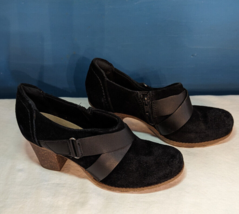 Clarks Sashlin Fiona Soft Cushion Women&#39;s Black Leather Suede Shoes Size 6.5 EUC - £21.32 GBP
