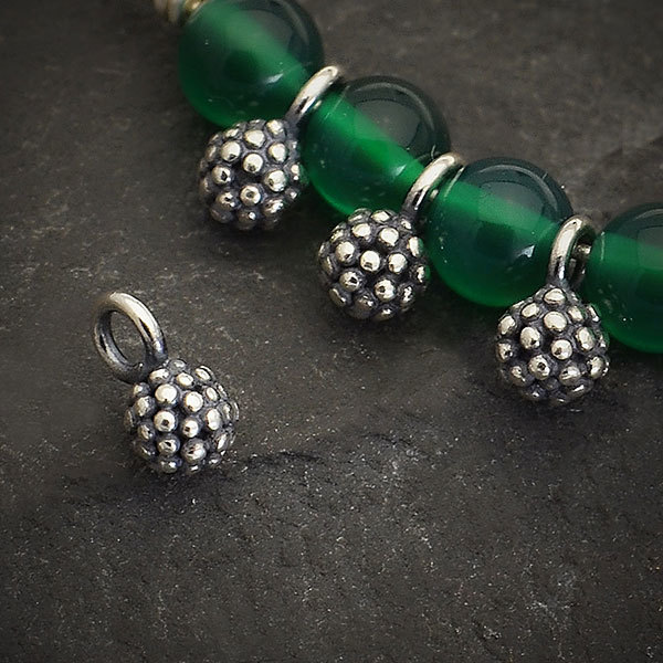 Sterling Silver Ball Dangle Charm with Granulation 8x3mm - $5.24