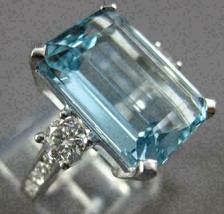 14k White Gold Plated 4Ct Emerald Simulated Aquamarine Engagement Solitaire Ring - £78.20 GBP