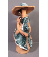 Terracotta Woman with Hat Figurine Glazed &amp; Unglazed Shades of Green 7&quot; - $11.77