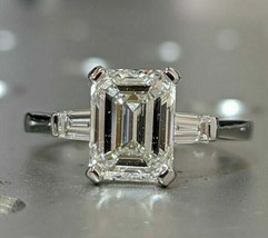 Emerald Cut 2.65Ct Three Diamond 14k White Gold Finish Engagement Ring Size 7.5 - £110.08 GBP