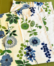 Set of 3 Curtain Panels Vintage Barkcloth Beta  Mid Century Blue Green Floral - £110.33 GBP