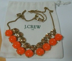Vintage Signed J.Crew Gold-tone Faceted Orange Cab &amp; Rhinestone Necklace W/Pouch - £19.39 GBP