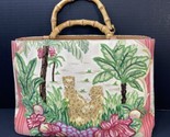 ISABELLA FIORE Sequined Leopard w/ Palm Trees  Bamboo handle handbag - $46.75