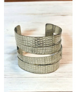 Hammered Silvertone Vintage 4 Strap Cuff Bracelet Bangle - $25.35 CAD