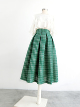 Emerald Green Winter Midi Skirt Women Custom Plus Size A-line Wool Pleated Skirt image 3
