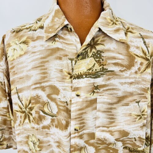 Jack Hollywood Hawaiian Aloha XL Shirt Tiki Hut Sailboats Coconut Palms ... - $39.99