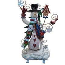 Christmas Snowman Tin Stocking Holder Tabletop Sculpture Collector Grandeur Noel - £31.31 GBP