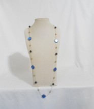 Department Store 38&quot;Gold Tone Bead and Blue Bauble Long Necklace B2009 - £11.42 GBP