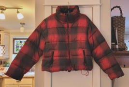 Old Navy Woman&#39;s Coat Jacket Quilted Bomber Puffer Zip Red Buffalo Plaid - $34.99