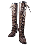 SIZE 5.5 Women High Heel Boot Brown Michael MICHAEL KORS Knee High Leather Laced - £47.96 GBP