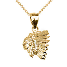 10K Solid Gold Native American Indian Head Pendant Necklace -Yellow Rose White - £170.72 GBP+