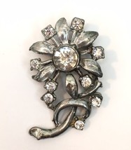 Vintage Sparkling Rhinestone Flower Pin Brooch Silver Tone Foil Back 1.75&quot; - £11.97 GBP