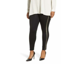 (NWT) HUE Women&#39;s Plus Size Metallic Tuxedo Ponté-Knit Leggings (Black, 3X) - £41.56 GBP