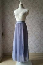 Gray Pleated Tulle Maxi Skirt Women Custom Plus Size Tulle Skirt Outfit image 4